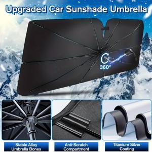 TEMU 업그레이드된 자동차 썬쉐이드 우산: SUV, 세단, 미니카, MPV 및 픽업 트럭용 플렉시블 핸들 디자인 - 티타늄 실버 코팅, 긁힘 방지 컴파트먼트 및 안정적인 합금 뼈대