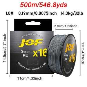TEMU JOF Super High Strength 16 Strand 500M PE Braided Fishing Line - 내구성, 내마모성, 향상된 매듭 강도를 갖춘 짠 낚싯줄 - 염수 및 담수 낚시를 위한 그레이 메인 라인 - 어머니의 날, 추수감사절, 크리스마스, 할로윈, 아버지의 날 선물에 이상적 (1 팩)