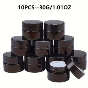 TEMU 10개 암버 유리 화장품 유리병, 1.01oz/1.69oz/2.03oz 여행용 재충전 가능 용기, 크림 및 로션용, 눈 크림/크림 보관용, 가벼운 보호, 휴대용 DIY 샘플 병 - Uv 보호