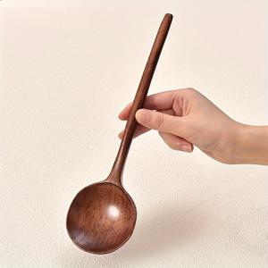 TEMU 1개 대형 서빙 스푼 - 요리, 수프, 밥, 디저트용 긴 손잡이 - 우아한 식탁 장식 - 내구성 있는 주방 도구 - 재활용 목재 - 가정, 레스토랑, 호텔에 적합 - 세척 및 관리 쉬움, 수프 스푼, 디자인, 매끄러운 마감, 식기 컬렉터용