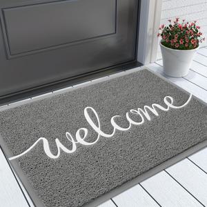 TEMU 1pc 팜하우스 스타일 웰컴 도어매트, PVC 소재, 손세척만 가능, 미끄럼 방지 바닥, 실내/실외 사용, 집, 현관, 파티오용 직사각형 현관 러그 - 회색