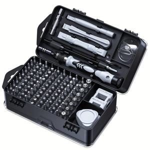 TEMU 정밀 115-in-1 스크루드라이버 세트, 손잡이가 편안한 자석 수리 도구 키트, 전자, 폰, 노트북, 시계, 크롬 반니듐 강철, 충격 방지, 6각, 토르, 5각 및 3각 헤드 포함, 블랙 카본 강철, 실버 그레이