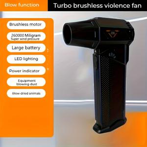 TEMU 1pc 개인 USB 팬/휴대용 터보 제트 팬, LED 조명 기능, 400,000RPM 고속 브러시리스 모터, 대용량 배터리, 피크 파워 220W, 자동차 눈 제거 팬, 야외 먼지 불어내는 팬! 자동차, 정밀 전자, 창문 틈, 키보드 청소 및 야외 바베큐 숯 불어내는 데 적합합니다!