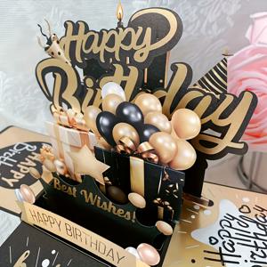 TEMU 우아한 검은색과 금색 3D 생일 카드 세트 - 2개 스탠드, 1개velop 포함 - 모든 기회, 축하 스테이션용으로 완벽한 | 우아한velop | 내구성 있는 카드 스톡, 생일 파티 용품
