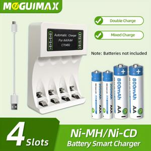 TEMU USB 고속 충전, 과충전 보호, 전체 밝은 조명, 내구성 있는 디자인으로 1.2V AA/AAA 니켈-수소-니켈-카드미움 배터리용 4 슬롯 독립형 스마트 배터리 충전기 - 가정, 여행, 사무실 사용, 여행 배터리, 화려한 조명 디스플레이, 소형 디자인, 고품질 전자 제품에 적합합니다.