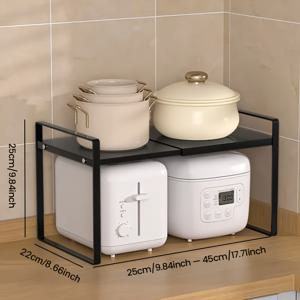 TEMU 1pc 확장 가능한 높이 조절 가능한 캐비닛 정리대, 주방, 냉장고, 카운터탑 및 싱크 정리용 금속 다층 보관 선반, 공간 절약 가능한 쌓을 수 있는 디자인, 쉬운 조립, 주방 보관 선반, 냉장고 선반, 선반|싱크대|씽크대