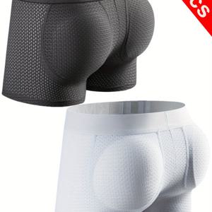 TEMU 2pcs JOCKMAIL 남성용 통기성 메쉬 박서 브리프, 제거 가능한 패딩 힙 인서트 - 신축성, 살빼는 효과, 백색화, 캐주얼한 의상에 편안한 속옷, 일상 속옷 | 세련된 박서 반바지 | 통기성 메쉬 재질