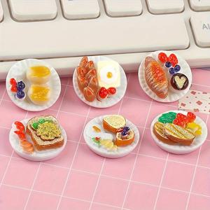 TEMU 6pcs 미니어처 1:12 인형집 주방 액세서리 - 아름다운 레진 케이크 및 딤섬 트레이, 신선한 과일 및 세련된 과자, 인형집 놀이 및 수집품 디스플레이에 이상적, 수집 가능한 놀이세트 | 생동감 있는 주방 장면 | 세부적인 텍스처, 미니어처 주방 액세서리