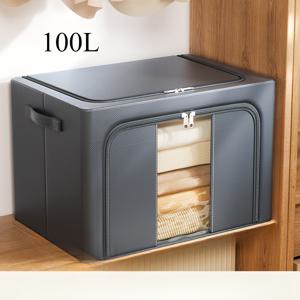 TEMU 1개 24L/66L/100L 강력한 스틸 프레임이 있는 비직물 보관 상자, 쌓을 수 있는 접이식 디자인 및 큰 개구부로 옷장 정리용, 공간 절약 다목적 홈 스토리지 솔루션, 클래식 외관 | 강화된 손잡이, 침대 밑 수납