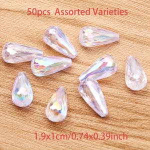 TEMU 50개 19x10mm 무지개색 변광 아크릴 물방울 비즈 - DIY 주얼리 만들기, 팔찌, 목걸이, 귀걸이, 키체인 참 장식용