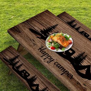 TEMU 3pcs 블랙 테마 탄성 엣지 피크닉 테이블 및 의자 커버 - 캠핑, 야외 활동 및 실내 식사에 이상적 - 정원 테이블 콤보 세트, 캠핑 액세서리|식탁의자커버