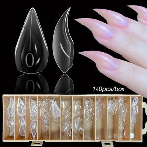 TEMU 140개 짧은 고양이 발톱 네일 모드 - 투명한 광택, 눈물 모양, DIY 네일 아트 및 전문 사용을 위한 쉽게 풀 수 있는 매니큐어 확장 트레이, 네일 액세서리