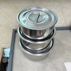 TEMU 3pcs 스테인레스 스틸 냄비 세트, 주방 조미료 냄비, 3pcs 내구성 있는 주방 냄비, 3pcs 뚜껑, 내부 폴리시드, 인덕션 조리기, 가스 스토브, 오븐에 적합