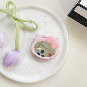 TEMU 나비 고양이 거울 홀더 - 360° 회전 링 버클이 있는 자석 휴대폰 케이스 스탠드, 접이식 및 휴대용 디자인, 귀여운 만화 고양이 & 나비 장식, 아이폰 11/10/8/7/SE, 밝은 베이지 친화적, 귀여운 휴대폰 케이스, 재미있는 액세서리, 내구성 있는 구조
