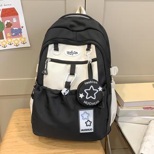 TEMU 중학교 학생을 위한 귀여운 가벼운 배낭 - 조절 가능한 스트랩, 내구성 있는 폴리에스터, 지퍼 잠금, 별과 꽃 디자인, 학교, 여행 및 일상적인 사용에 완벽한 학교용 배낭, 여행용 가방, 귀여운 학생용 가방, 안전한 지퍼 잠금