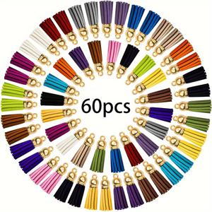 TEMU 60개 화려한 혼합 색상 인조 스웨이드 태슬과 골든 캡 - DIY 주얼리, 공예 및 휴대폰 스트랩용 키체인 참, 주얼리 만들기 참