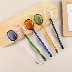 TEMU 5pcs 세트 창의적인 컬러 유리 디저트 숟가락, 높은 미적 가치, 투명한 열 저항성 커피 및 우유 저어 숟가락