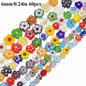 TEMU 다색 무라노 유리 꽃 구슬, 4/6/8mm, 램프워크 공예 구슬 DIY 쥬얼리 만들기, 팔찌, 목걸이, 미술 및 공예 액세서리