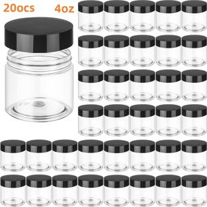 TEMU 20개 4oz 투명 플라스틱 화장품 용기, 검은색 뚜껑 포함 - 로션, 크림, 연고, 메이크업, 아이섀도, 샘플용 라운드 투명 항아리 - 여행용 보관, 메이크업 제품에 이상적