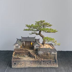 TEMU 소박한 수지 분재 나무 화분, 기하학적 디자인 - 불규칙한 모양의 미니어처 하우스 모델 장식 액세서리, 실내 및 실외 풍경용 배수 구멍, 플레드 디테일 - 가정, 사무실 및 수족관 조경을 위한 다재다능한 디스플레이 (액세서리만, 식물 포함되지 않음)