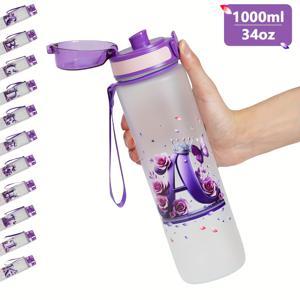 TEMU 1개 34oz 손잡이 & 빨대가 있는 보온 물병 - 화이트, 나비 & 장미 디자인, A-Z 문자 옵션, 여행용 이상적, 음료를 뜨겁거나 차갑게 유지, 생일, 발렌타인데이, 어머니날 선물로 완벽