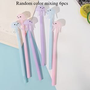 TEMU 6pcs 귀여운 젤리피시 젤 펜, 0.38mm 블랙 잉크, 빠른 건조 서명 쓰기 펜, 사무실 및 학교 용품, 홍보 선물 세트, 패스텔 컬러, 부드러운 쓰기 경험