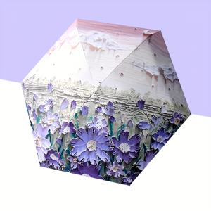 TEMU 여성용 플랫 5-겹 6-리브 여름 고시각 프린트 우산, 여행, 배낭 또는 휴대용으로 가볍고 휴대하기 편리합니다.