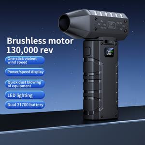 TEMU 2025 신형 핸드헬드 터보 팬, 130,000 RPM 고속, LED 풍속 디스플레이 (1~100 슬라이드 조절), 휴대용 & 장시간 배터리, USB 충전식, 다목적 사용: 실내 먼지 제거, 키보드 청소, 차량 세차, 헤어 드라이 등. 3단 버튼, 속도 조절, 허리케인 모드, 집중 노즐 포함|차량용선풍기