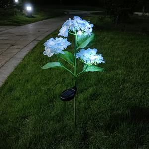 TEMU 태양광 세 머리 수국 랜턴, LED 인공 랜턴, 밝은 색상, 야외 정원, 잔디밭, 마당, 울타리 및 길 장식용 (파랑과 보라)