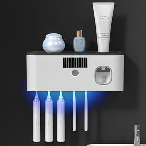 TEMU 1개 자동 치약 디스펜서가 있는 스마트 칫솔 - 벽걸이형, 5단 수납공간, 내구성 플라스틱, USB 충전식 배터리, 모던 욕실 정리대 및 홈 데코, 세련된 칫솔 거치대 | 튼튼한 플라스틱 스탠드, 칫솔 보관함