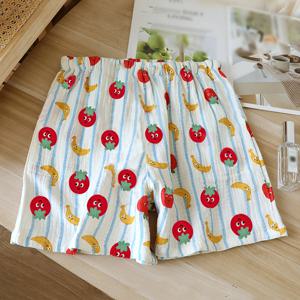 TEMU 여성용 만화 토마토 & 바나나 프린트 세로 줄무늬 반바지 - 캐주얼 루즈핏 통기성 파자마 & 라운지 쇼츠, 봄 여름 가을용, 연청색에 빨간 토마토와 노란 바나나 디자인, 편안한 착용감