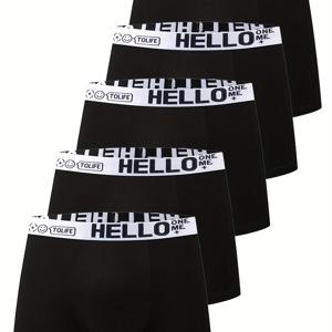 TEMU 5개입 남성용 'HELLO' 박서 브리프 - 패셔너블하고 통기성이 좋으며 편안한 스포츠 트렁크, 고탄력 및 빠른 건조 스포츠 브리프, 남성용 속옷