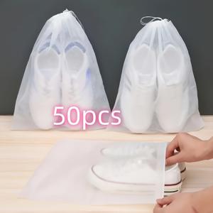 TEMU 50개 휴대용 신발 보관 가방, 부직포 여행용 보관 가방, 일회용 방진 신발 커버, 화이트 스니커즈에 적합한 끈으로 닫히는 신발 건조 가방, 신발 건조 커버, 걸이형 신발 정리함