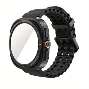 TEMU 2개, 7/6 (40Mm 44Mm)와 호환되는 보호 케이스 + 워치 스트랩 [ 울트라와 같은 모양] 튼튼한 보호 마스크 + 고화질 강화 유리 필름 액세서리, 남성 및 여성 선물 세트, 스포츠 스타일, 통기성 실리콘 스트랩|스마트워치|케이스