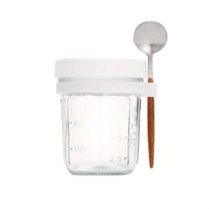 TEMU 1pc 오버나이트 오트 컵 유리 뚜껑과 숟가락, 12oz 식품 아침 컵, 휴대용 시리얼 우유 샐러드 요거트 컵, 채소와 과일 저장용기, 레스토랑 / 카페를 위한 학교 용품