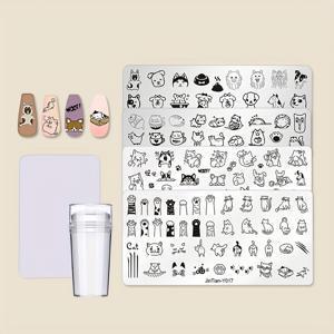 TEMU 1세트/4개 네일 아트 모래 고양이 개 동물 프린트 스틸 플레이트 1개 스탬프 스크래퍼