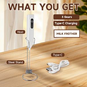 TEMU USB 충전식 휴대용 전기 우유 펌프 - 스탠드 포함, 커피, 라떼, 카푸치노, 마치, 핫 초콜릿, 단백질 쉐이크용 3단계 속도 조절 | 내구성 있는 플라스틱 바디, 18650 리튬 배터리 구동, 커피용 펌프