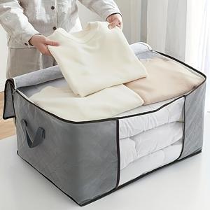 TEMU 1pc 대용량 접이식 직물 보관 상자 - 내구성이 뛰어난 검정색 및 회색 퀼트 디자인, 침실, 옷장, 기숙사, 스파, 옷장, 옷장 정리 | 퀼트 질감 | 내구성이 뛰어난 보관 상자, 보관 상자, 침대 아래 보관