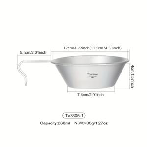 TEMU 1개 Tiartisan 초경량 순수 티타늄 260ml 캠핑용 그릇, 안전한 손잡이 포함 - 휴대용, 소형 식품 용기, 야외 모험에 적합, 하이킹 및 피크닉, 캠핑용 조리기구