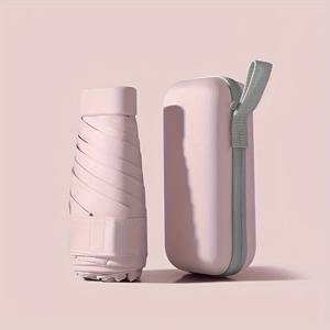 TEMU 케이스 포함 소형 미니 우산, 6개의 스켈레톤, 가벼운 휴대용 선쉐이드, 여행 및 야외 활동에 매우 적합