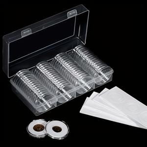 TEMU 라운드 30mm 동전 보관함, 각 상자당 100개와 스펀지 패드가 포함된 기념용 동전 17/20/25/27mm에 적합한 다양한 동전 수집품