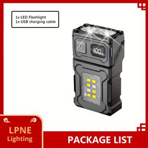 TEMU 1개 마크로코스 USB 충전식 LED 손전등, 회전 가능한 헤드 및 자석 베이스가 있는 7모드 COB 작업용 라이트, 1200mAh 배터리 디스플레이, 비상, 하이킹, 러닝, 수리용 휴대용 클립 랜턴, 충전식 손전등