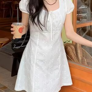 TEMU 여성용 캐주얼 또는 정장 행사에 적합한 솔리드 화이트, 올 시즌 바디콘 미디 드레스, 귀여운 드레스|인견원피스