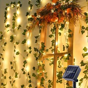 TEMU 1 태양광 인공 아이비 스트링 라이트, 50/100 LED 구리선 페어리 조명, 8가지 모드, 야외 정원, 벽면, 발코니, 울타리, 나무, 결혼식, 파티 및 레스토랑 분위기 연출용 크리스마스 장식
