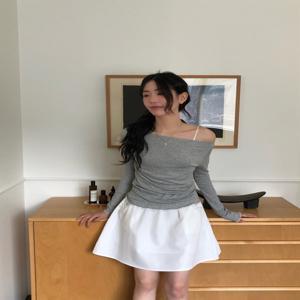 [비비보우] 비비보우 소르베 셔링 코튼 미니 스커트 치마_화이트