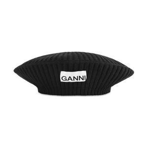 [가니] GANNI A4430 099 스트럭처드 리브 로고 패치 울 베레모