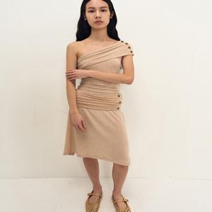 [지지비샤] Wrinkled midi skirt (beige)