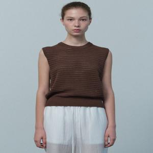 [르] mash pattern knitted vest (brown)