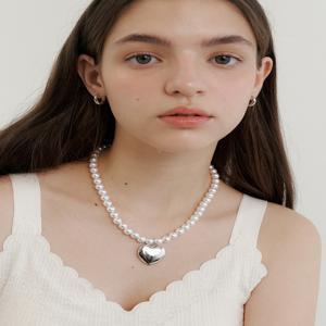 [겟미블링] Silver heart pearl Necklace