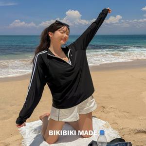 [MADE/44~88] 트립 래쉬가드 빅사이즈 루즈핏 오버핏 수영복 긴팔 호핑투어 바캉스 집업 반집업 커버 하이넥 하프넥 가족 커플 커버업 여름 스윔웨어 비치웨어